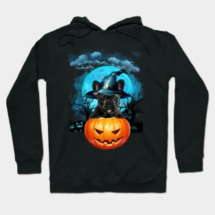 French Bulldog Witch Hat Pumpkin And Blue Moon Halloween Hoodie